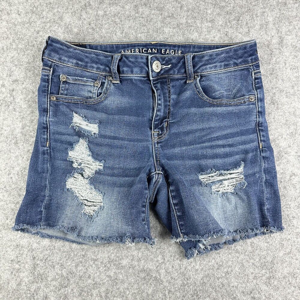American Eagle Outfitters Women's Distressed Dark Blue Denim Jean Shorts